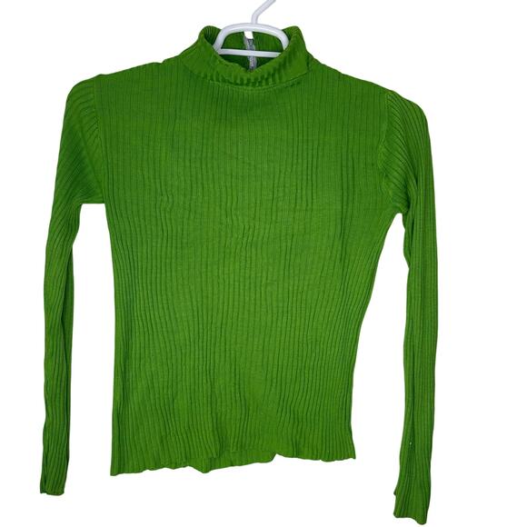 Vintage 70s Joyce Women's Medium Turtleneck Green Ribbed Long Sleeve Mod - Picture 1 of 7
